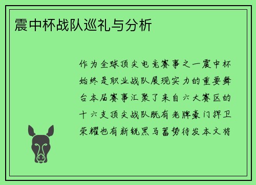 震中杯战队巡礼与分析